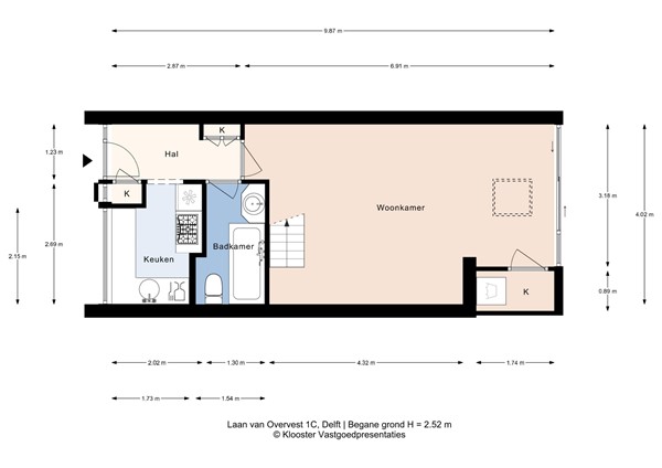 Plattegrond - Laan van Overvest 1C, 2613 DK Delft - Begane grond.jpg